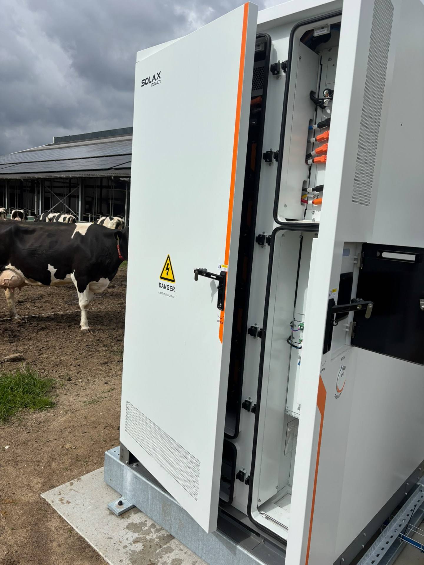 Bedrijfsbatterij van UltiPower op een agrarisch bedrijf in de Achterhoek, met koeien in het weiland