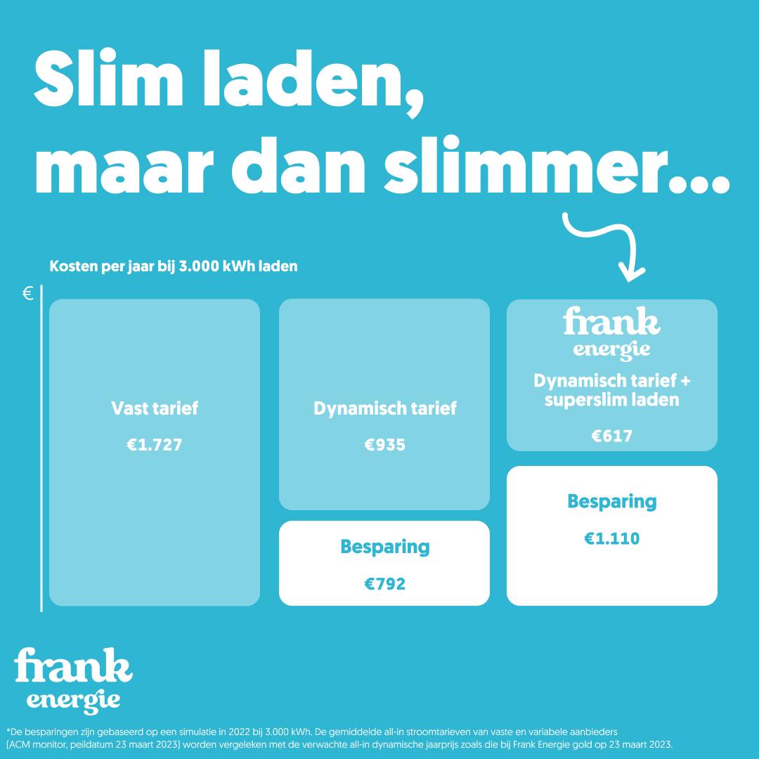 Illustratie van Frank Energie over besparen door slim laden van een elektrische auto
