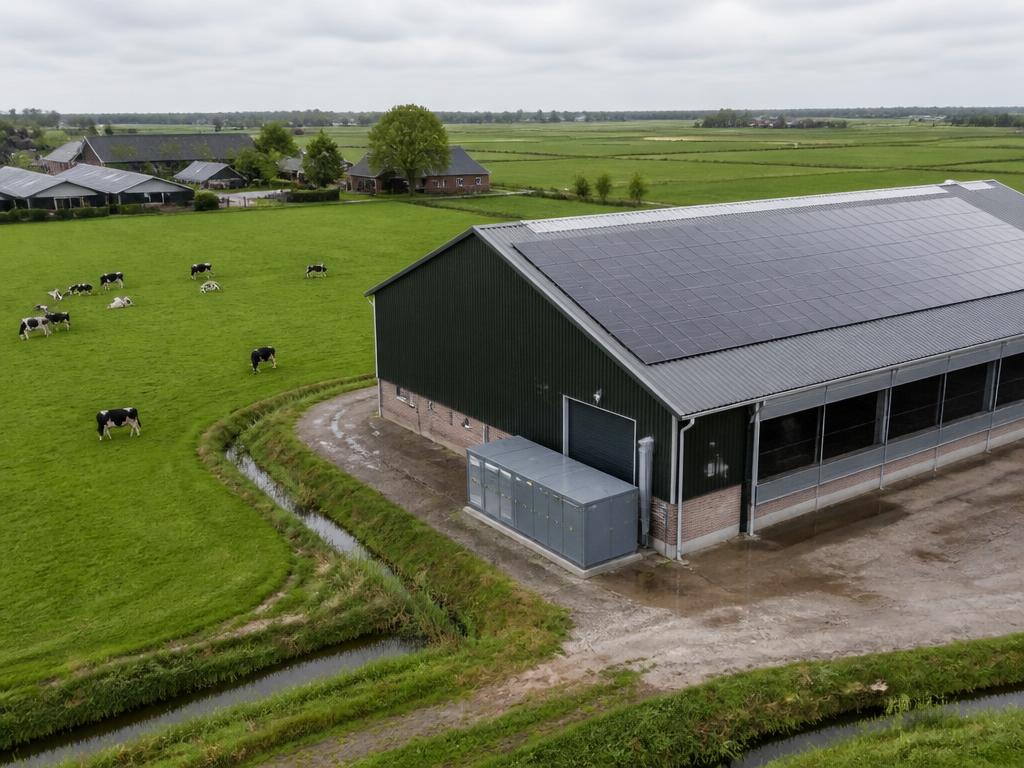 Agrarisch bedrijf met zonnepanelen en batterijopslag