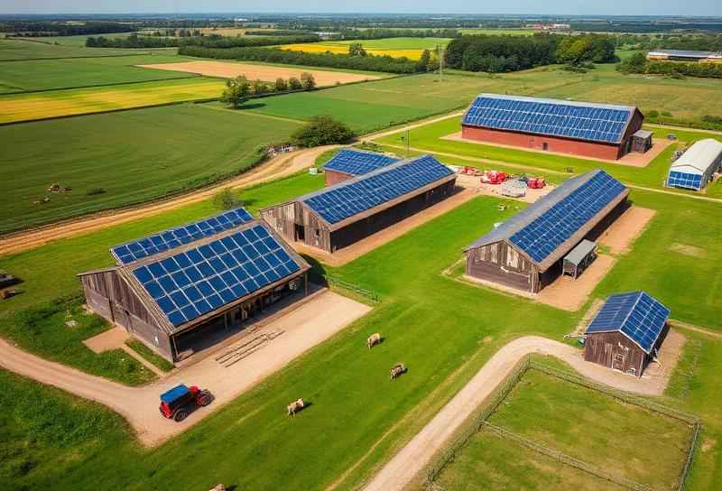 Akkerbouwbedrijf met zonnepanelen op de loods