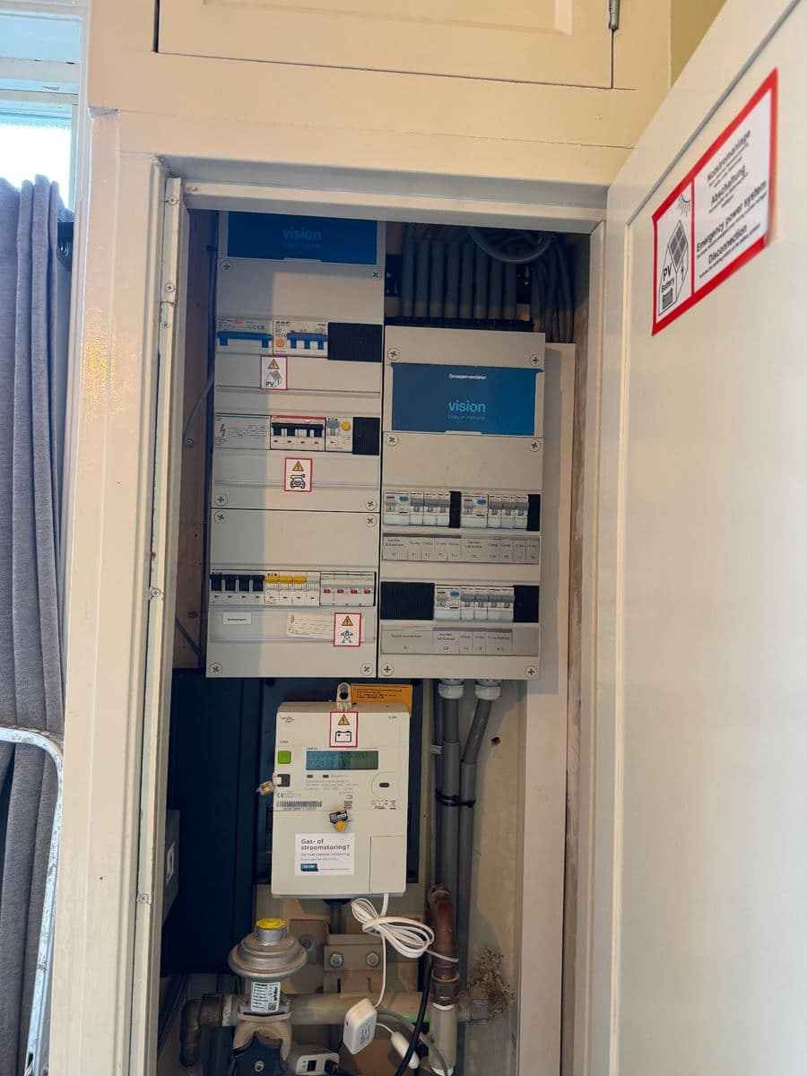 Meterkast bij een woning met noodstroomvoorziening van een UltiPower thuisbatterij