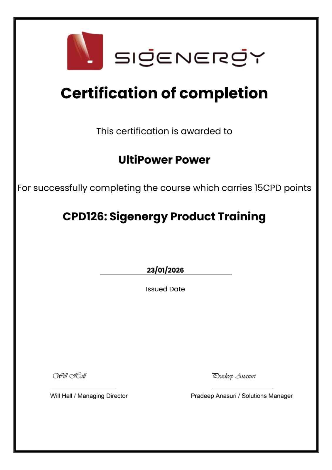 Sigenergy Certified Partner - UltiPower