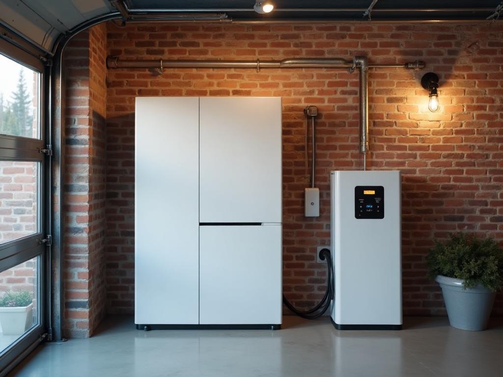 Moderne thuisbatterij installatie in garage